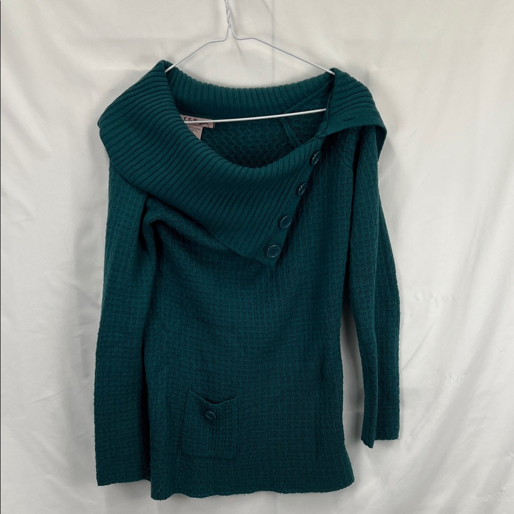 J J Original - Women’s Sweater - Green Teal - Medium - Cowl Neck